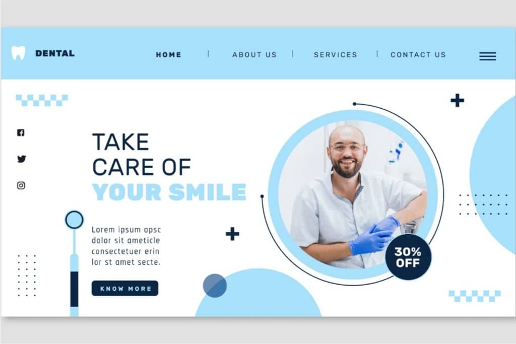 Clínica dental promocionando servicios con diseño optimizado en SEO para dentistas.